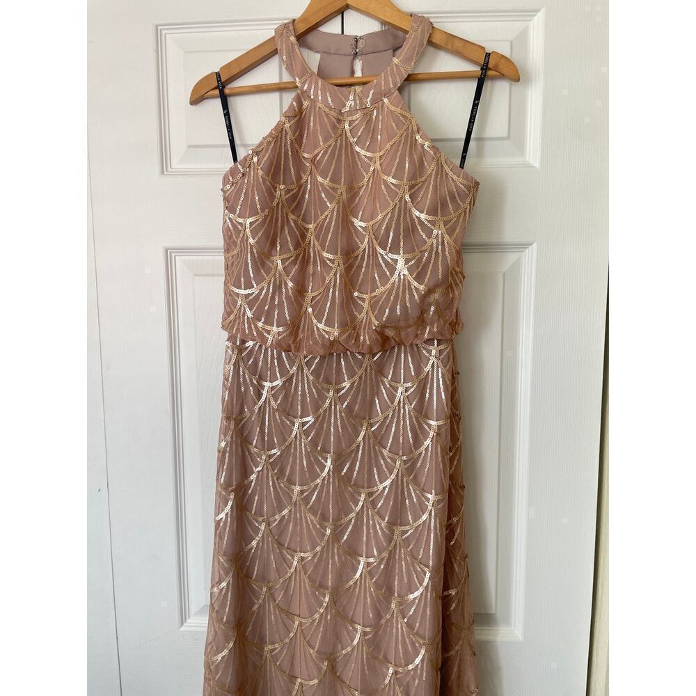 Sorella Vita Gold Sequined Scallop Pattern Halter Neck Gown Dress • Size 10 ⬇️ - Picture 3 of 4